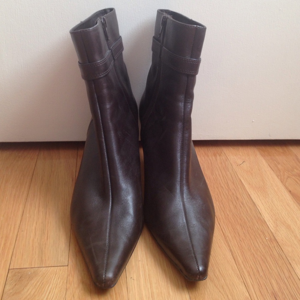 Brown leather booties